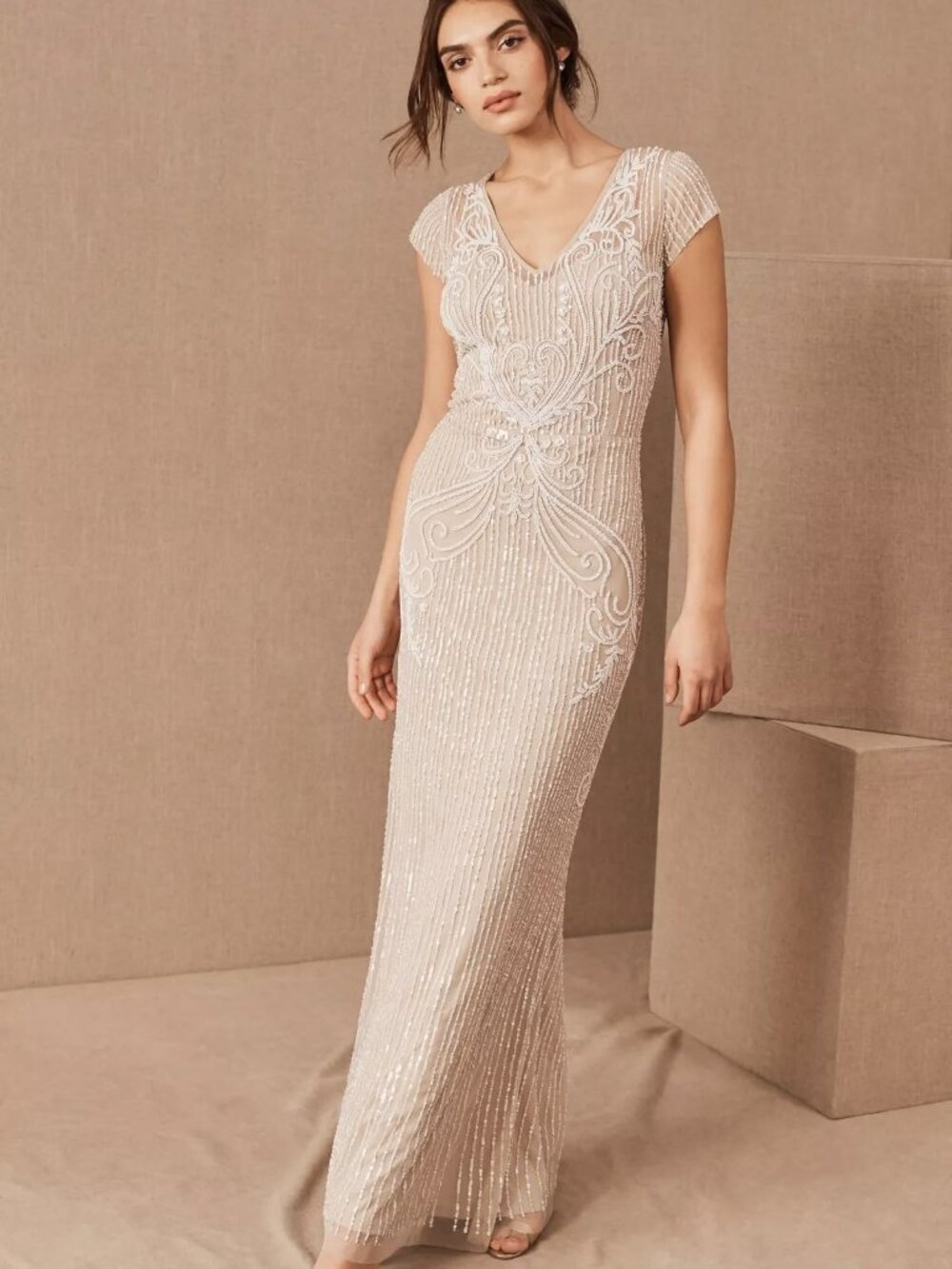 BHLDN Sanders Dress Size 4 NEW Beaded Champagne